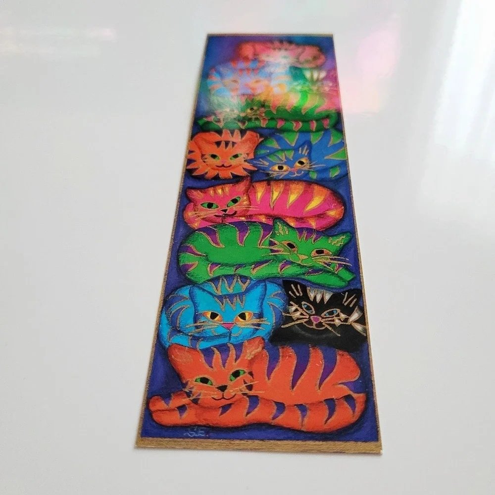 Vintage‎ 90s Suzanne Ewart Cats Bookmark Barnes Nobel Colorful Whimsical England